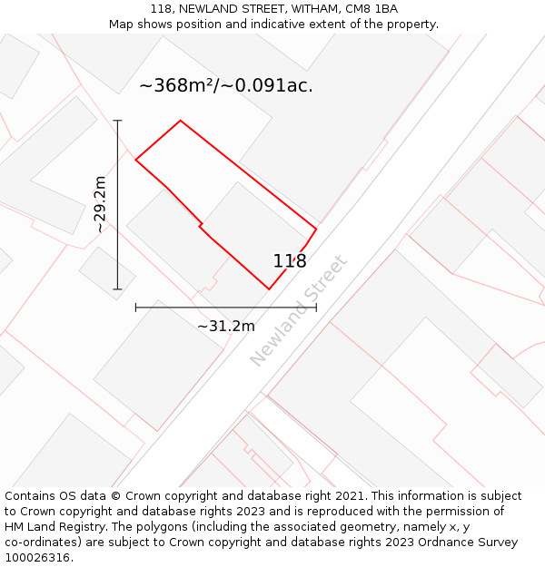 118, NEWLAND STREET, WITHAM, CM8 1BA: Plot and title map