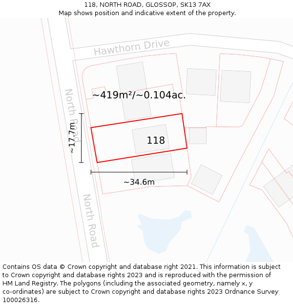 118, NORTH ROAD, GLOSSOP, SK13 7AX: Plot and title map