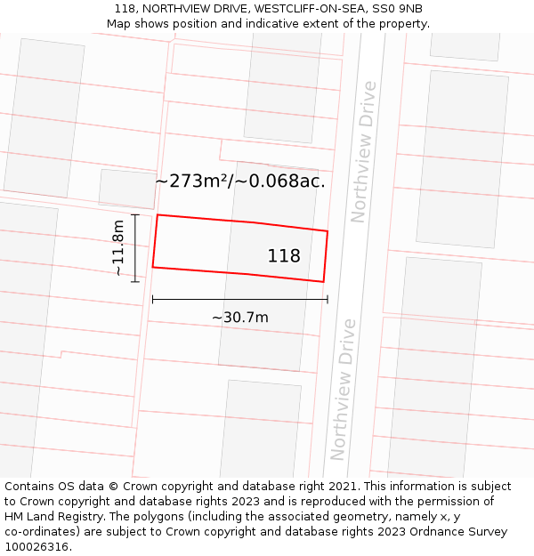 118, NORTHVIEW DRIVE, WESTCLIFF-ON-SEA, SS0 9NB: Plot and title map