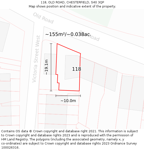 118, OLD ROAD, CHESTERFIELD, S40 3QP: Plot and title map