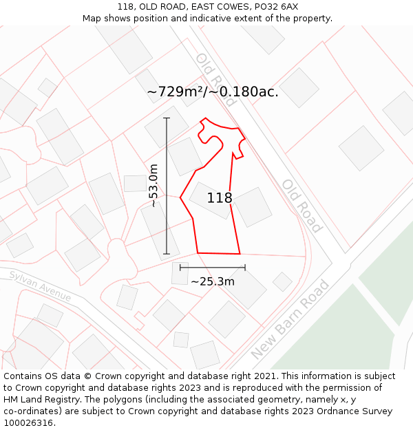 118, OLD ROAD, EAST COWES, PO32 6AX: Plot and title map