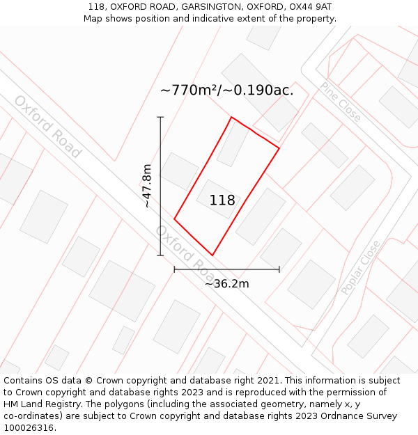 118, OXFORD ROAD, GARSINGTON, OXFORD, OX44 9AT: Plot and title map