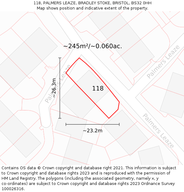118, PALMERS LEAZE, BRADLEY STOKE, BRISTOL, BS32 0HH: Plot and title map