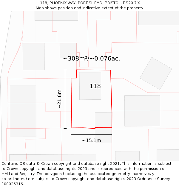 118, PHOENIX WAY, PORTISHEAD, BRISTOL, BS20 7JX: Plot and title map