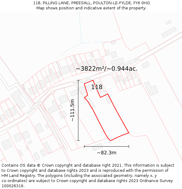 118, PILLING LANE, PREESALL, POULTON-LE-FYLDE, FY6 0HG: Plot and title map