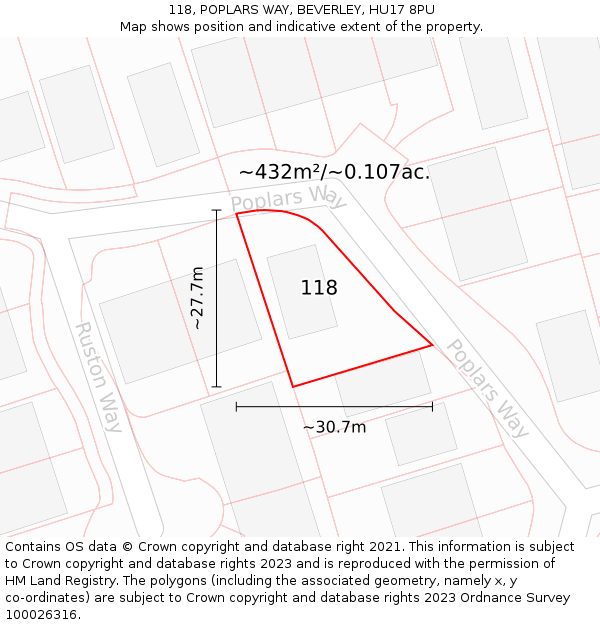 118, POPLARS WAY, BEVERLEY, HU17 8PU: Plot and title map