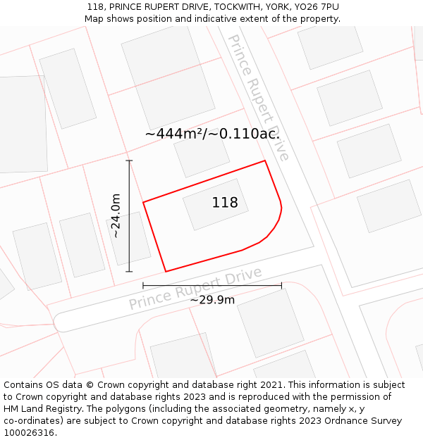 118, PRINCE RUPERT DRIVE, TOCKWITH, YORK, YO26 7PU: Plot and title map