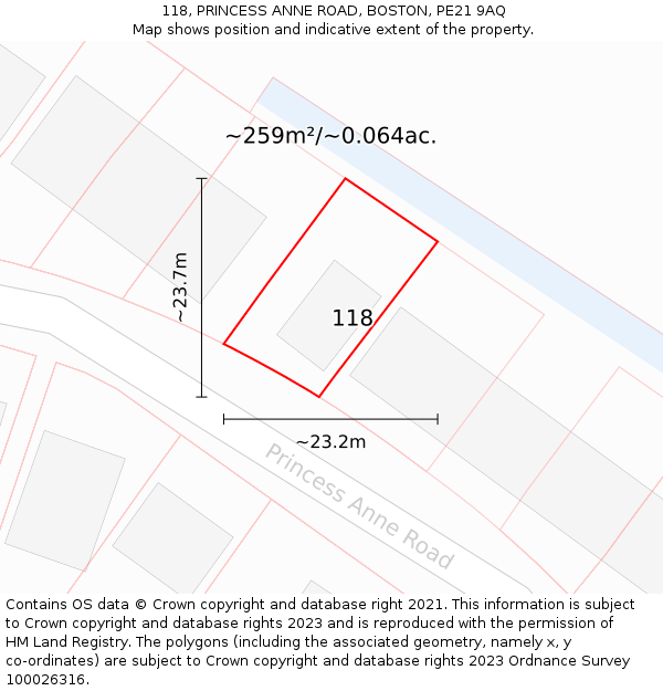 118, PRINCESS ANNE ROAD, BOSTON, PE21 9AQ: Plot and title map