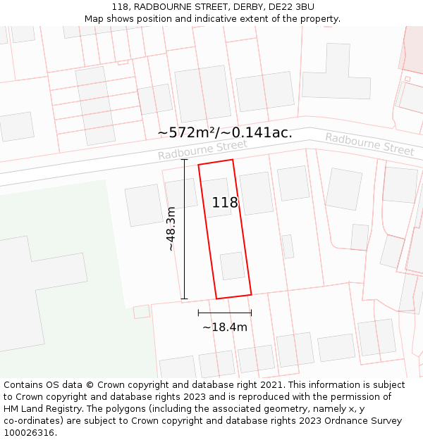 118, RADBOURNE STREET, DERBY, DE22 3BU: Plot and title map