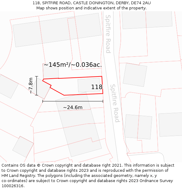 118, SPITFIRE ROAD, CASTLE DONINGTON, DERBY, DE74 2AU: Plot and title map