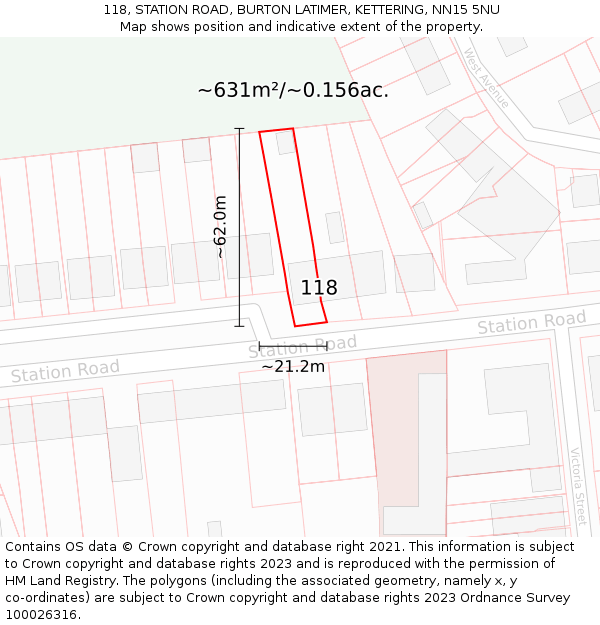 118, STATION ROAD, BURTON LATIMER, KETTERING, NN15 5NU: Plot and title map