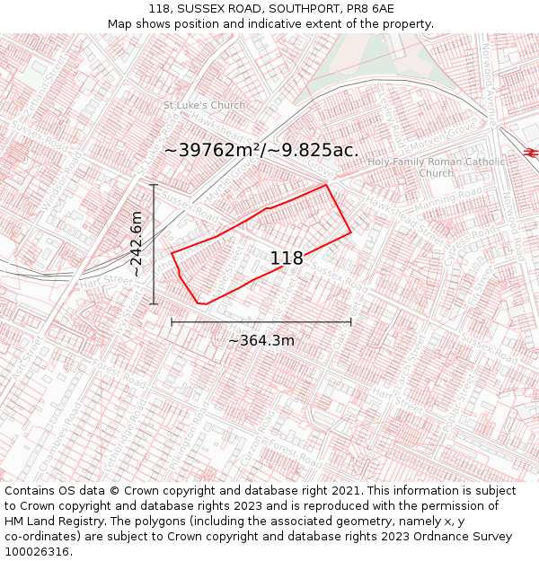 118, SUSSEX ROAD, SOUTHPORT, PR8 6AE: Plot and title map