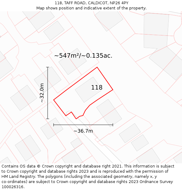 118, TAFF ROAD, CALDICOT, NP26 4PY: Plot and title map