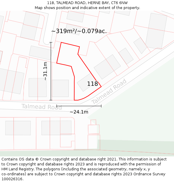 118, TALMEAD ROAD, HERNE BAY, CT6 6NW: Plot and title map