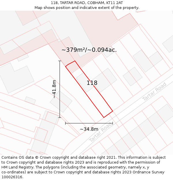 118, TARTAR ROAD, COBHAM, KT11 2AT: Plot and title map