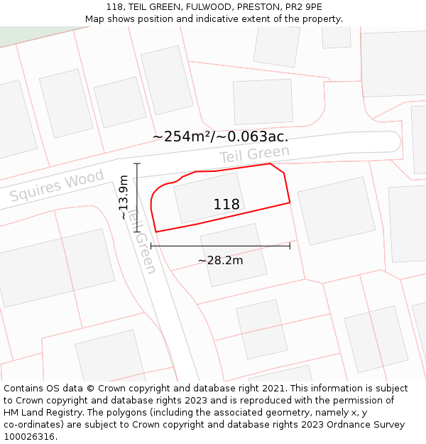 118, TEIL GREEN, FULWOOD, PRESTON, PR2 9PE: Plot and title map