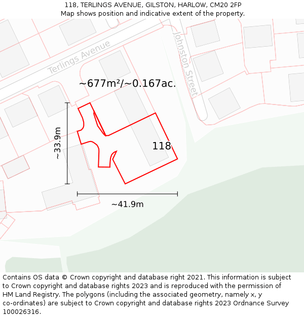 118, TERLINGS AVENUE, GILSTON, HARLOW, CM20 2FP: Plot and title map