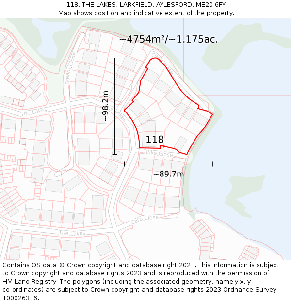 118, THE LAKES, LARKFIELD, AYLESFORD, ME20 6FY: Plot and title map