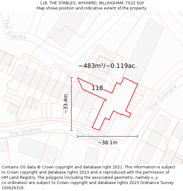 118, THE STABLES, WYNYARD, BILLINGHAM, TS22 5QY: Plot and title map