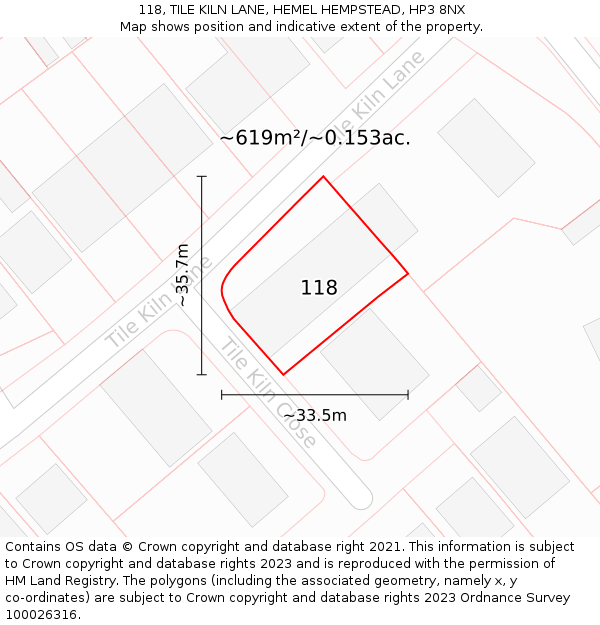 118, TILE KILN LANE, HEMEL HEMPSTEAD, HP3 8NX: Plot and title map