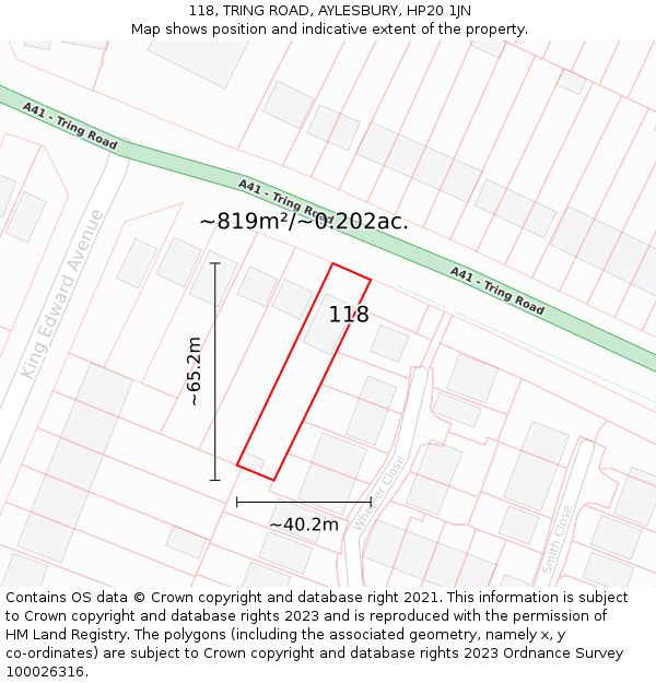 118, TRING ROAD, AYLESBURY, HP20 1JN: Plot and title map