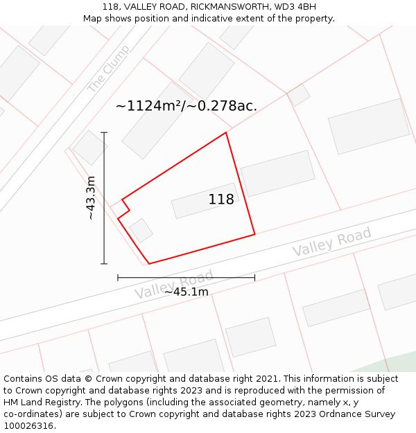 118, VALLEY ROAD, RICKMANSWORTH, WD3 4BH: Plot and title map