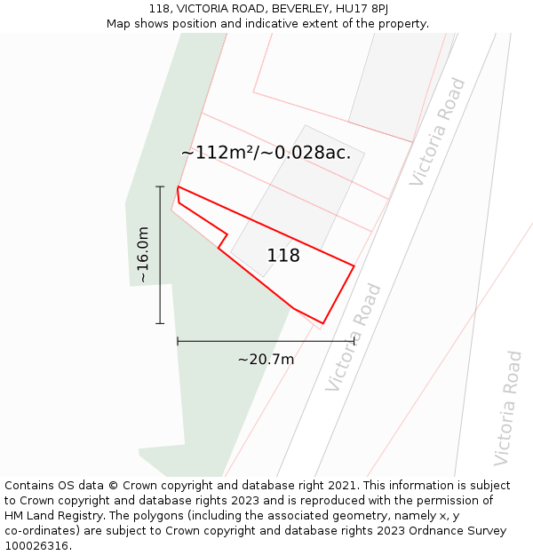 118, VICTORIA ROAD, BEVERLEY, HU17 8PJ: Plot and title map