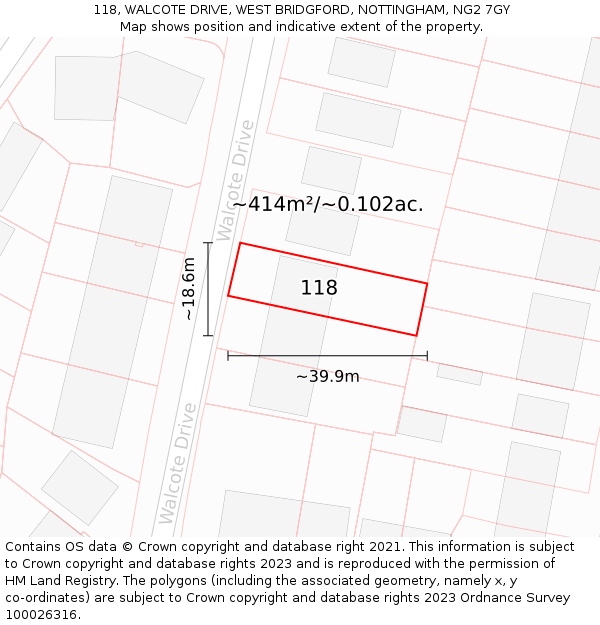 118, WALCOTE DRIVE, WEST BRIDGFORD, NOTTINGHAM, NG2 7GY: Plot and title map