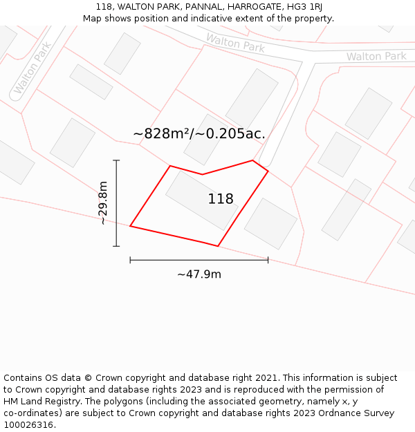 118, WALTON PARK, PANNAL, HARROGATE, HG3 1RJ: Plot and title map