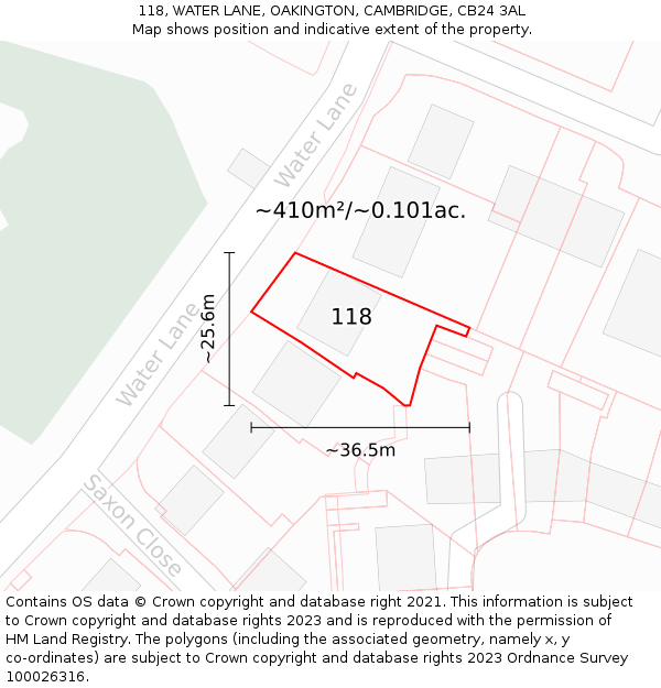 118, WATER LANE, OAKINGTON, CAMBRIDGE, CB24 3AL: Plot and title map