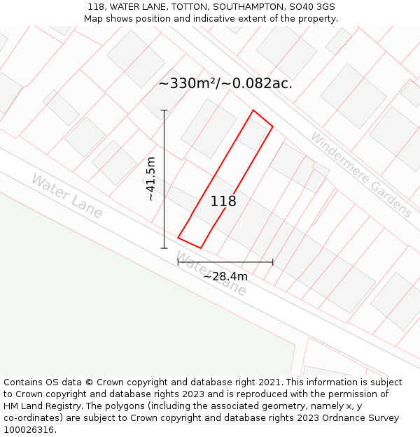 118, WATER LANE, TOTTON, SOUTHAMPTON, SO40 3GS: Plot and title map