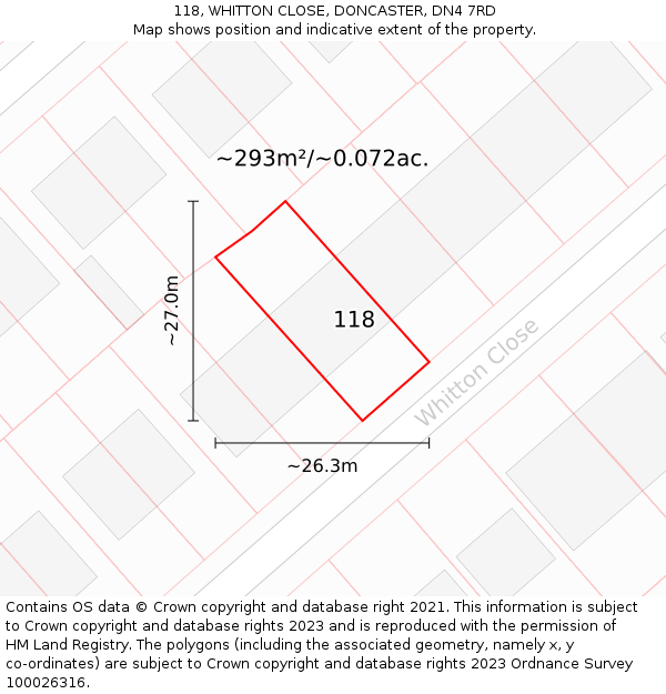 118, WHITTON CLOSE, DONCASTER, DN4 7RD: Plot and title map