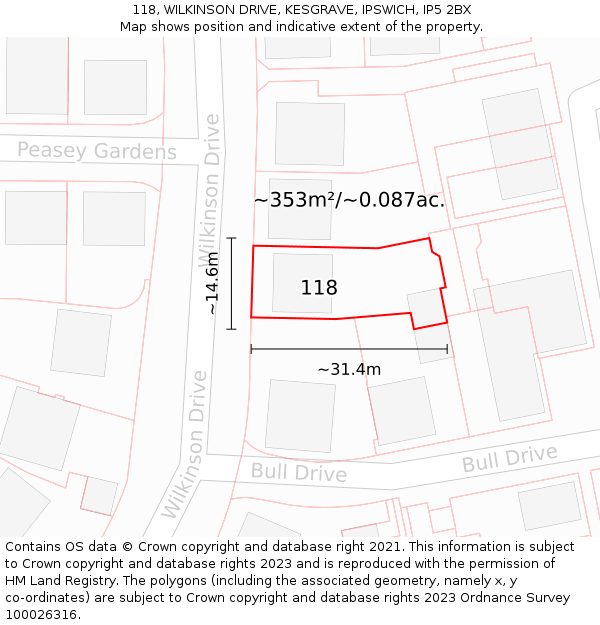 118, WILKINSON DRIVE, KESGRAVE, IPSWICH, IP5 2BX: Plot and title map