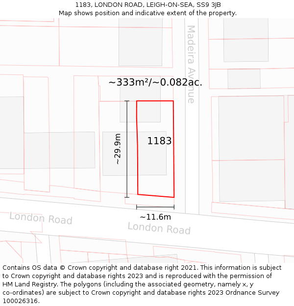 1183, LONDON ROAD, LEIGH-ON-SEA, SS9 3JB: Plot and title map