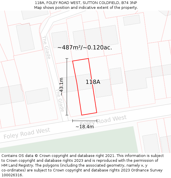 118A, FOLEY ROAD WEST, SUTTON COLDFIELD, B74 3NP: Plot and title map