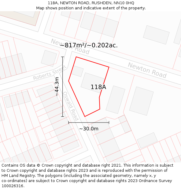 118A, NEWTON ROAD, RUSHDEN, NN10 0HQ: Plot and title map