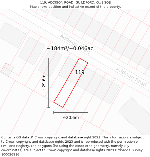 119, ADDISON ROAD, GUILDFORD, GU1 3QE: Plot and title map