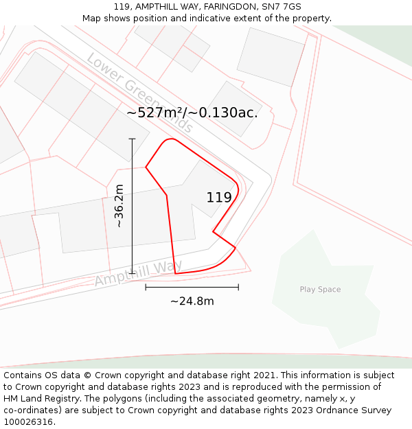 119, AMPTHILL WAY, FARINGDON, SN7 7GS: Plot and title map