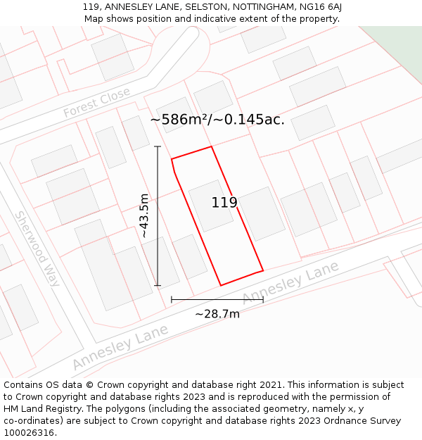 119, ANNESLEY LANE, SELSTON, NOTTINGHAM, NG16 6AJ: Plot and title map