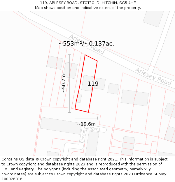 119, ARLESEY ROAD, STOTFOLD, HITCHIN, SG5 4HE: Plot and title map