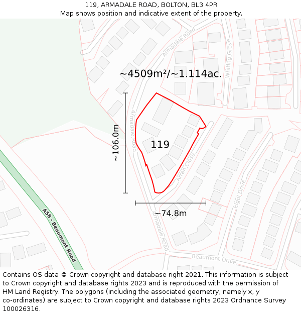 119, ARMADALE ROAD, BOLTON, BL3 4PR: Plot and title map