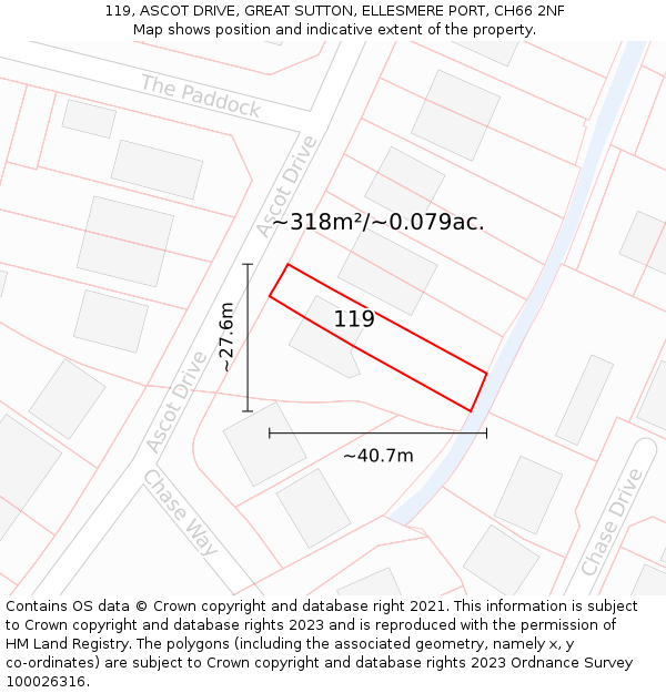 119, ASCOT DRIVE, GREAT SUTTON, ELLESMERE PORT, CH66 2NF: Plot and title map