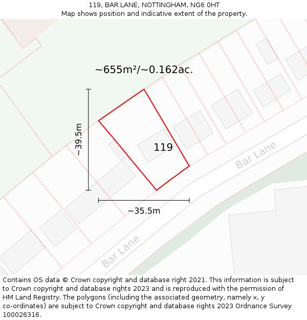 119, BAR LANE, NOTTINGHAM, NG6 0HT: Plot and title map