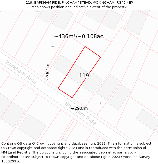 119, BARKHAM RIDE, FINCHAMPSTEAD, WOKINGHAM, RG40 4EP: Plot and title map