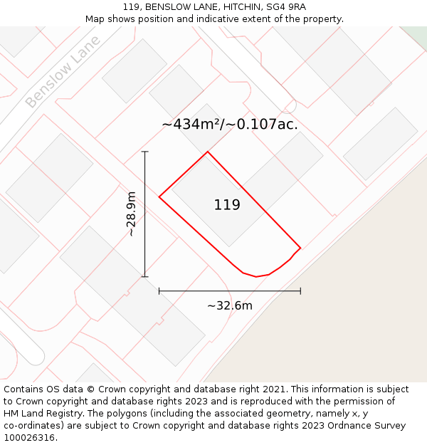 119, BENSLOW LANE, HITCHIN, SG4 9RA: Plot and title map