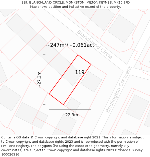 119, BLANCHLAND CIRCLE, MONKSTON, MILTON KEYNES, MK10 9FD: Plot and title map