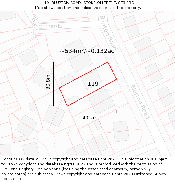 119, BLURTON ROAD, STOKE-ON-TRENT, ST3 2BS: Plot and title map