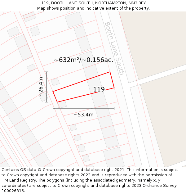 119, BOOTH LANE SOUTH, NORTHAMPTON, NN3 3EY: Plot and title map