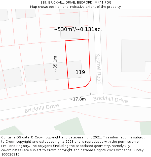 119, BRICKHILL DRIVE, BEDFORD, MK41 7QG: Plot and title map