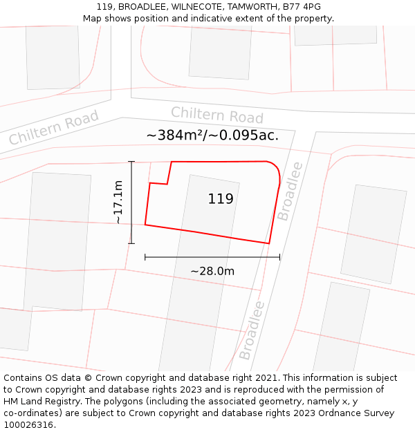 119, BROADLEE, WILNECOTE, TAMWORTH, B77 4PG: Plot and title map